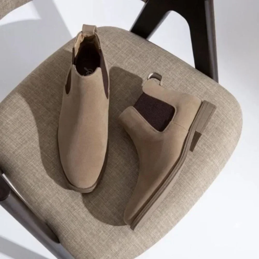 New Men's Chelsea Boots Casual Suede Fall Ankle Boots Simple, Mushroom - Picture 7 of 10